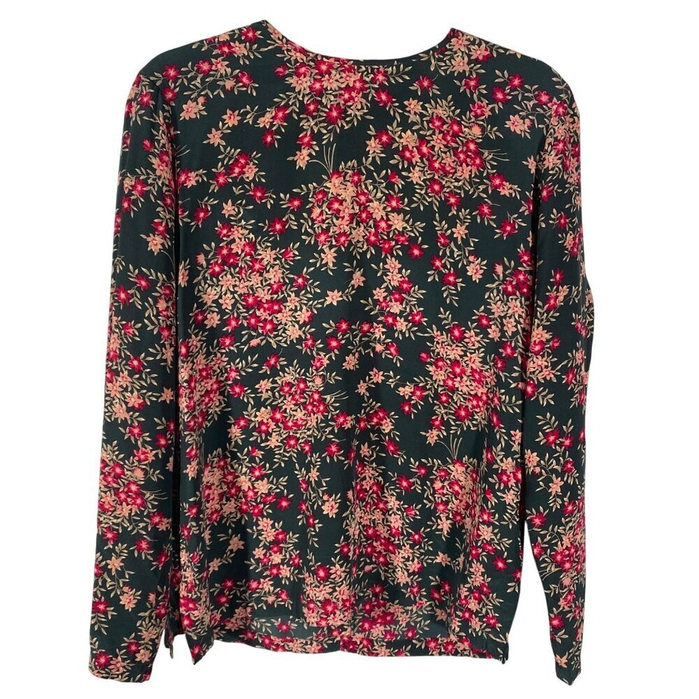 Vintage Nora Noh Y2K Womens Floral Print Silk Blouse Long Sleeve Button Back S